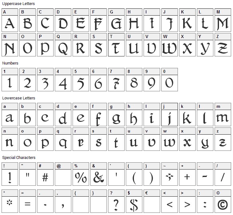 Delitsch Antiqua Font Character Map