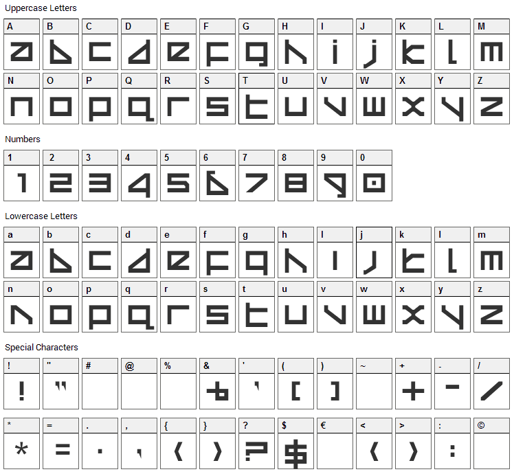 Delta Ray Font Character Map