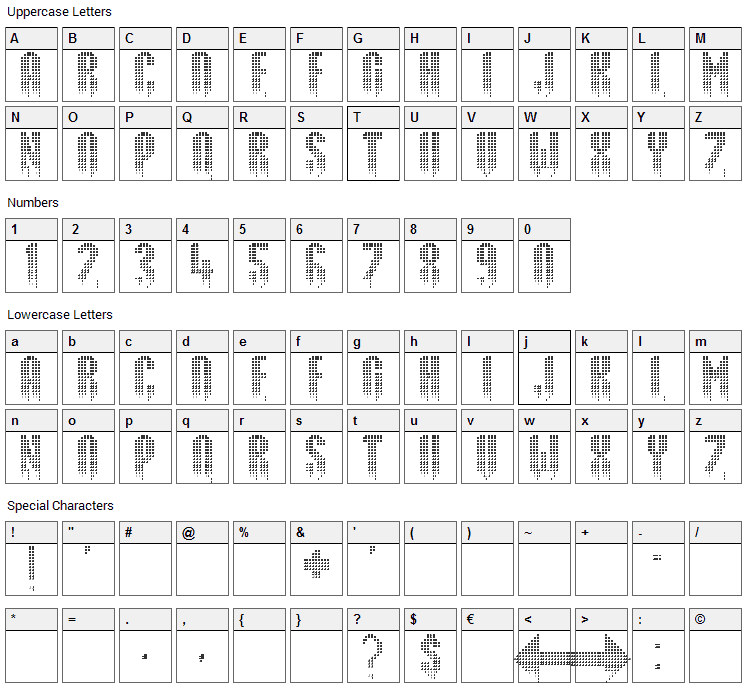 Delusion Font Character Map