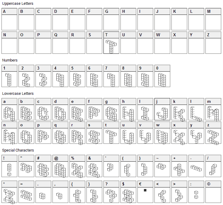 Demon Cubic Block Font Character Map