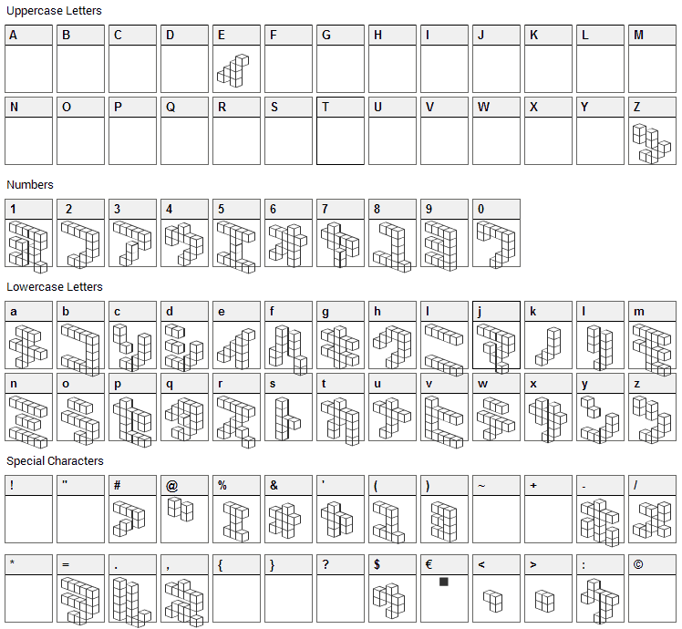 Demon Cubic Block NKP Font Character Map