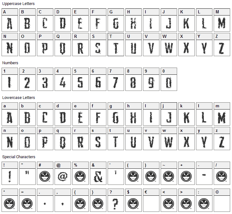 Demon Sker Font Character Map