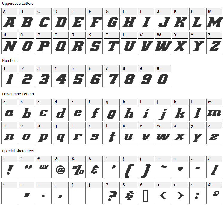 Demonized Font Character Map