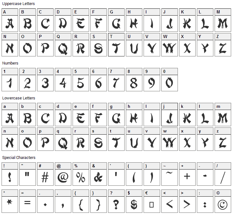 Deng Thick Font Character Map