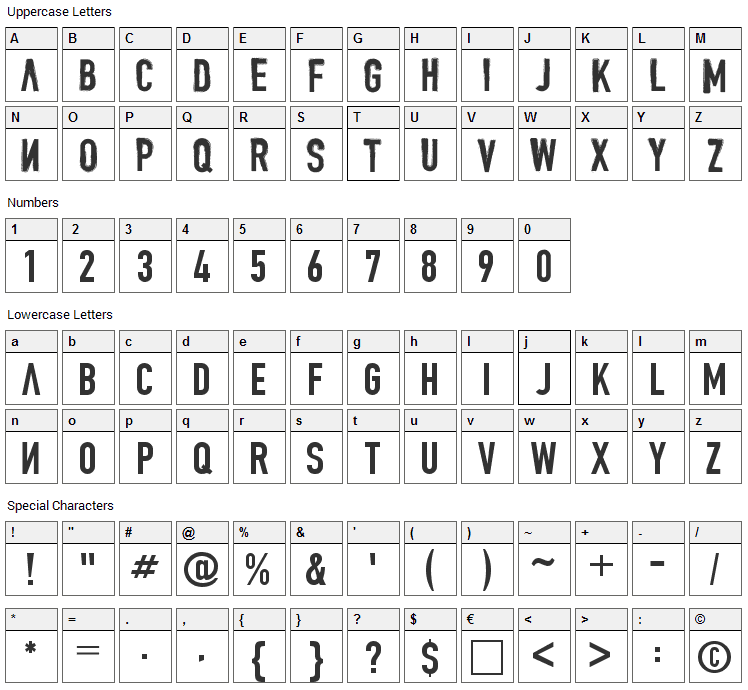 Denial Font Character Map