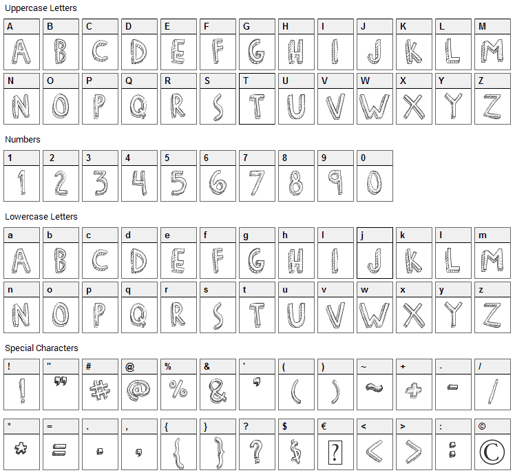 Denne Freakshow Font Character Map