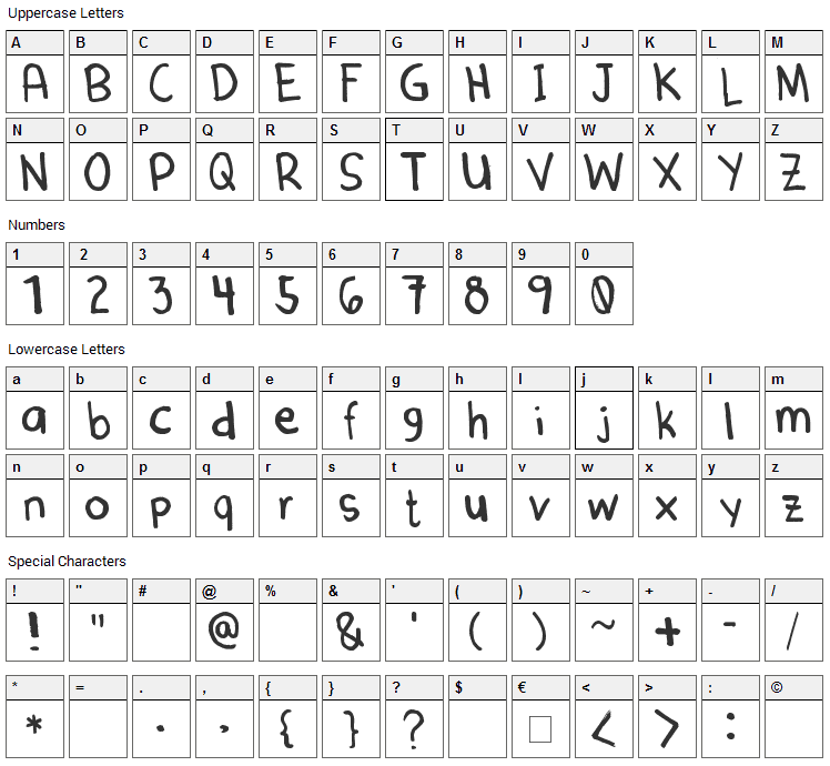 Denne Marker Font Character Map