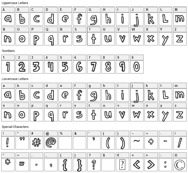 Denne schooLgirL Font Character Map