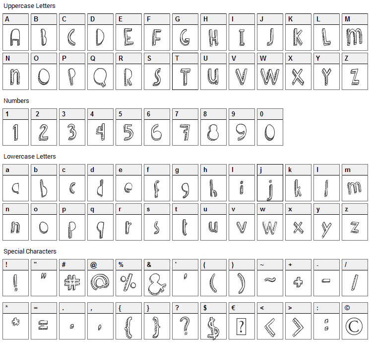 Denne Shuffle Font Character Map