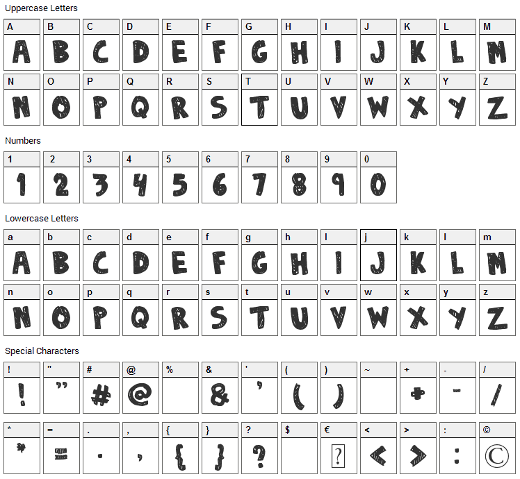 Denne Sketchy Font Character Map