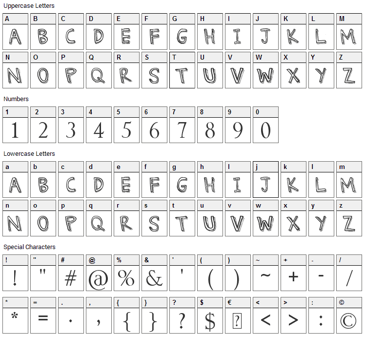 Denne Threedee Font Character Map