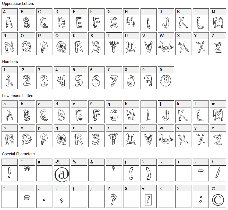 Dennes Aliens Font Character Map