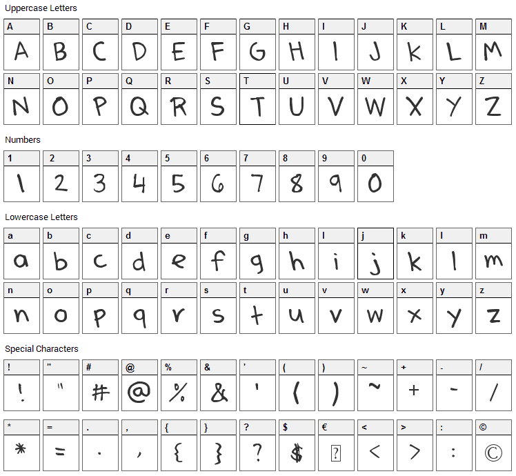 Dennes Pen Font Character Map