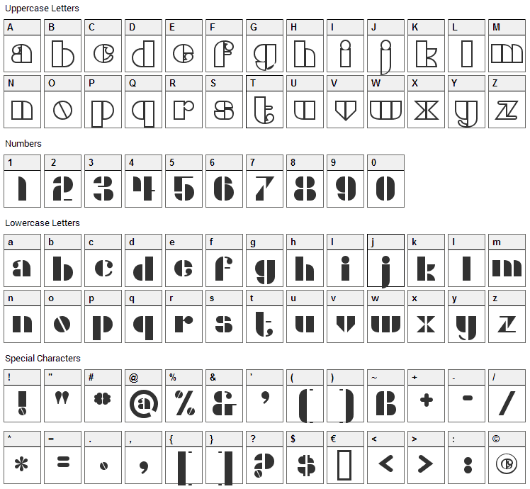 Densmore Font Character Map