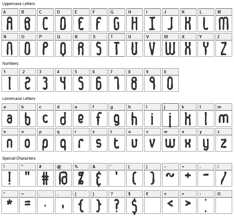 Dented Font Character Map