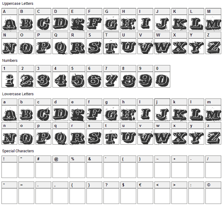 Depraved Font Character Map