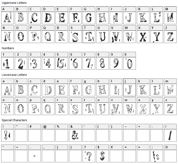 Depressionist 1 Font Character Map