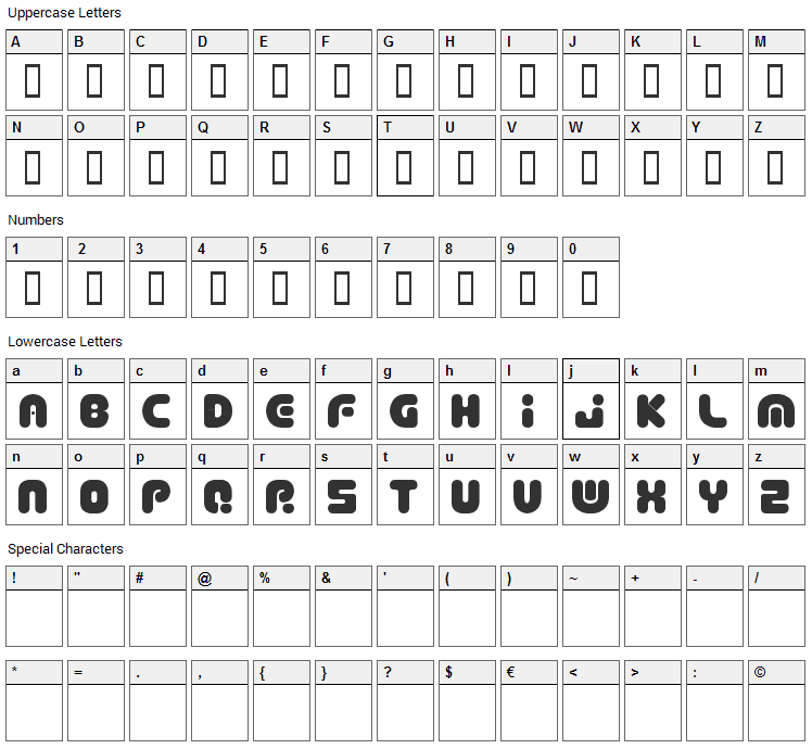 Dept Charge Font Character Map