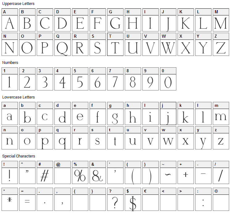 Derivia Font Character Map