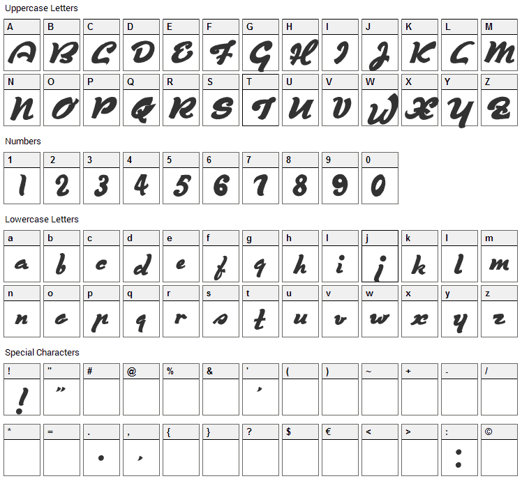 Derniere Script Font Character Map