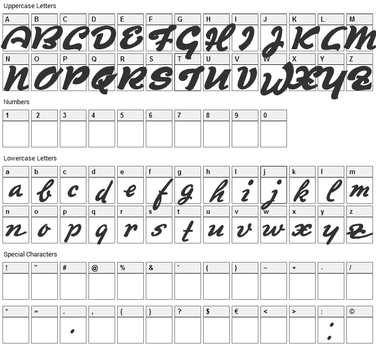 Derradeira Font Character Map