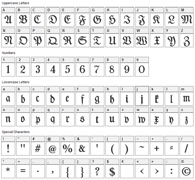 Des Malers Fraktur Font Character Map