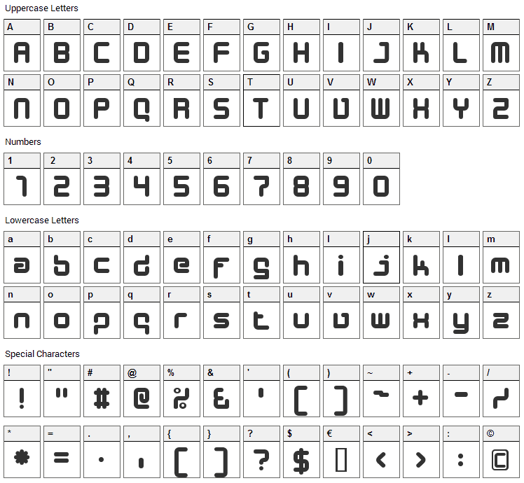 Designer Block Font Character Map