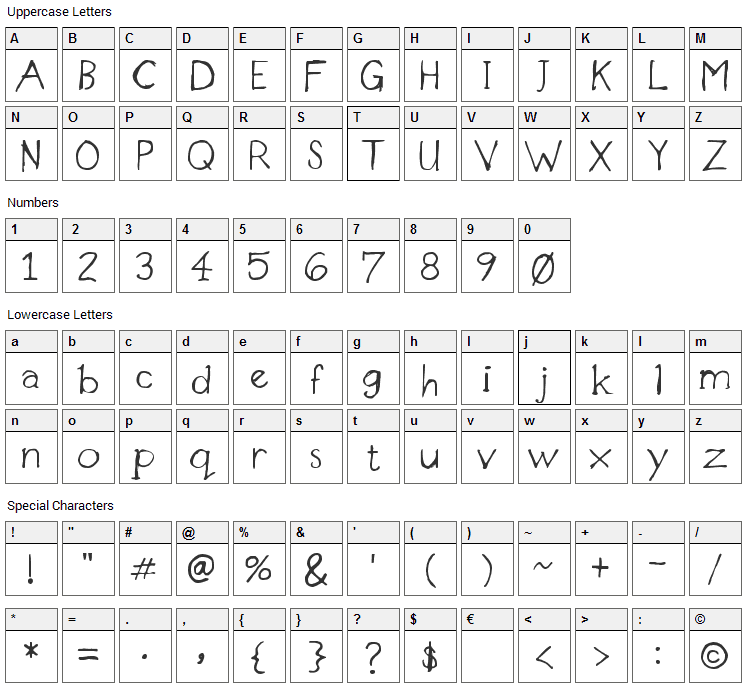 Designer Notes Font Character Map