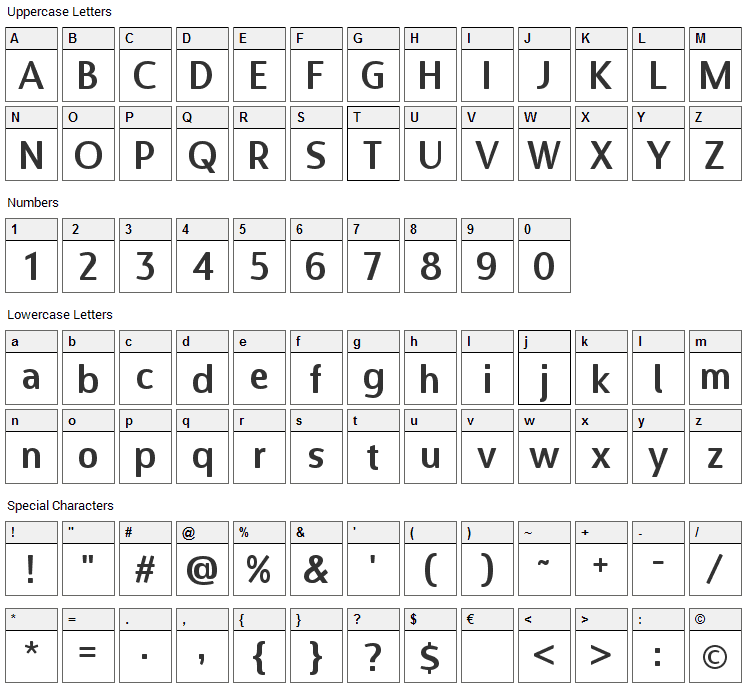 Designosaur Font Character Map