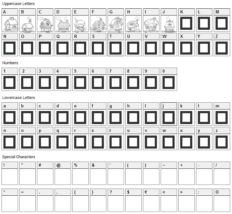 Destiny Little Houses Font Character Map