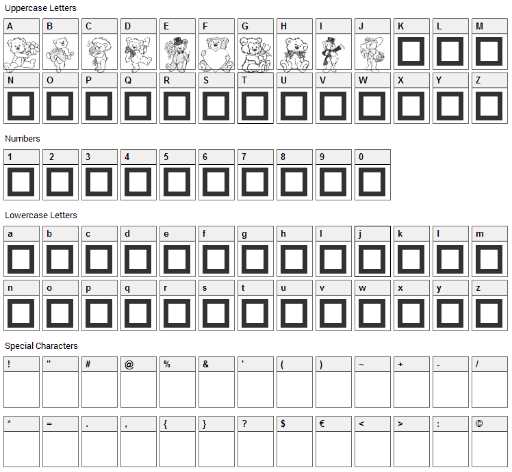Destiny's Teddy Dings Font Character Map