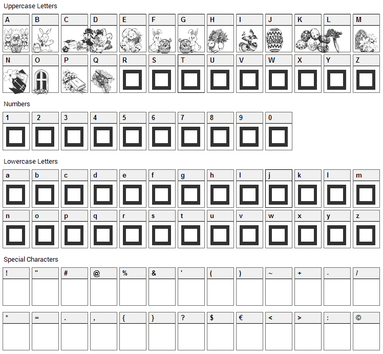 Destinys Easter Dings Font Character Map