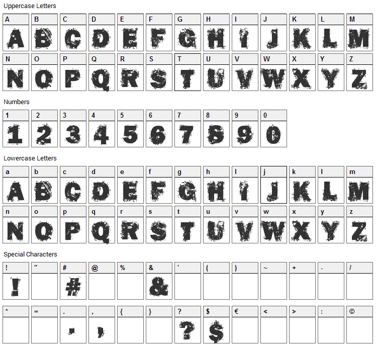 Destroy Humans Font Character Map