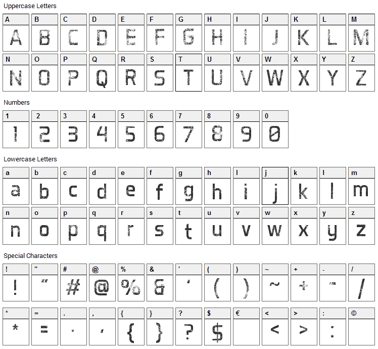 Destroyed Aero Font Character Map