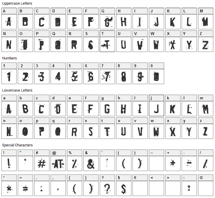 Destroyed License Plate Font Character Map
