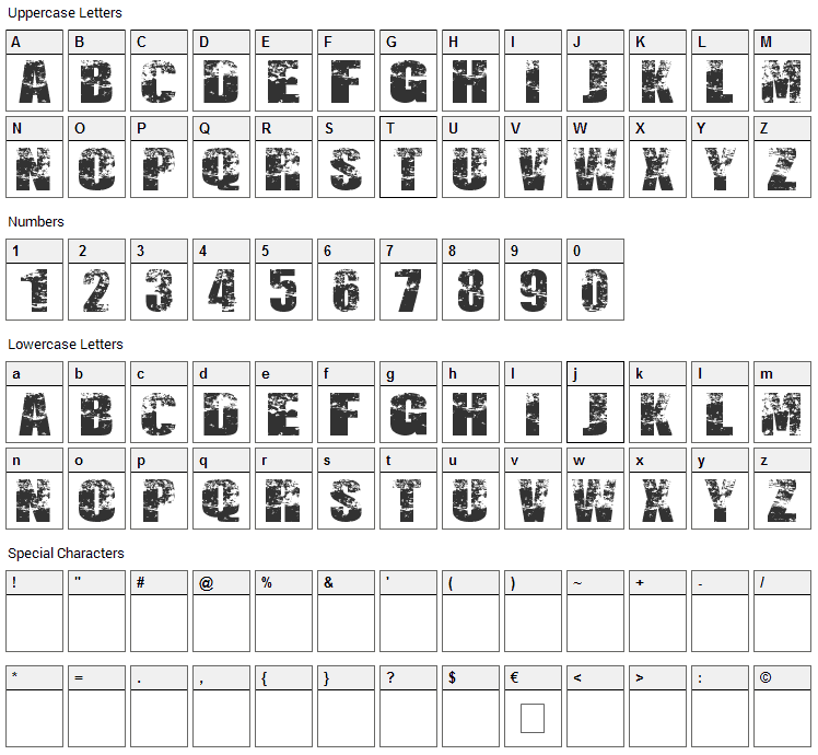 Destruccion Font Character Map