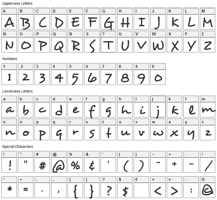 Desyrel Font Character Map