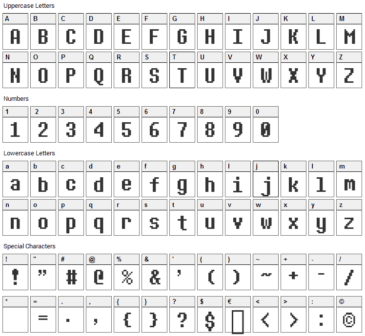Determination Font Character Map
