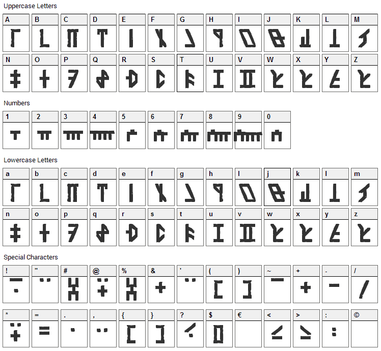 Dethek Stone Font Character Map