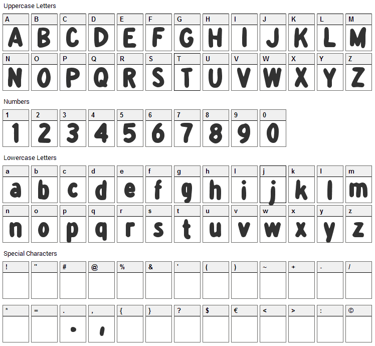 Detour Dork Font Character Map