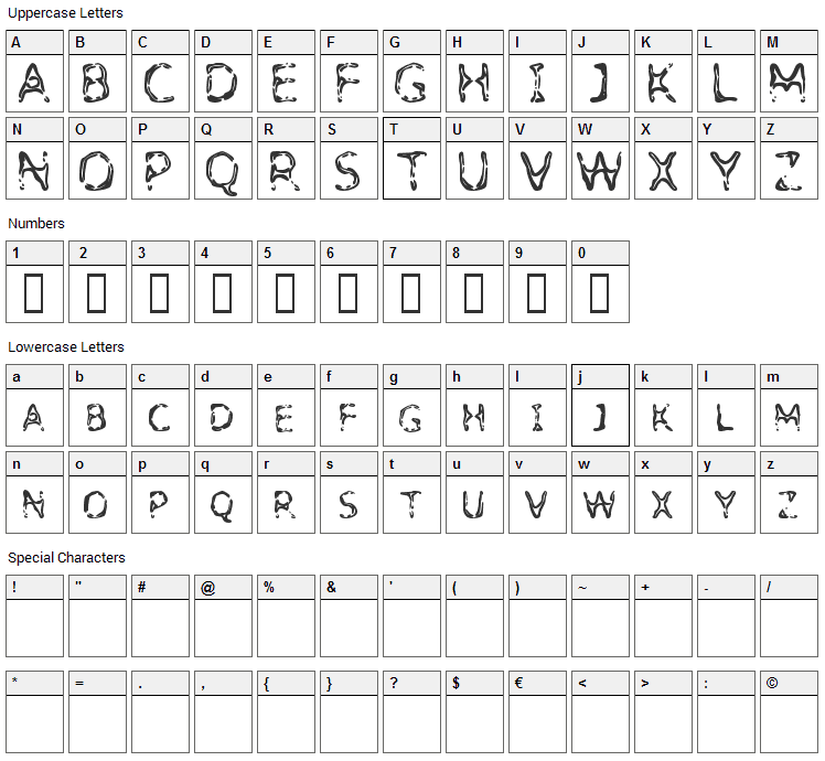 Detoxify Font Character Map