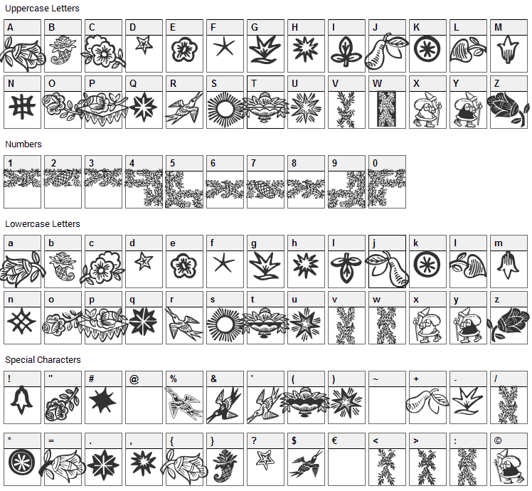 Deutscher Schmuck Font Character Map