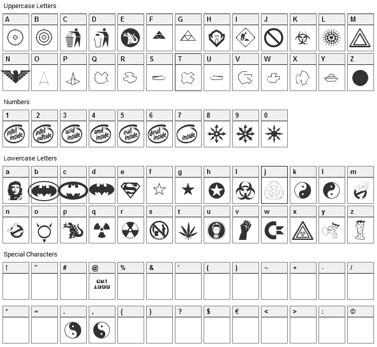 Devil Inside Font Character Map