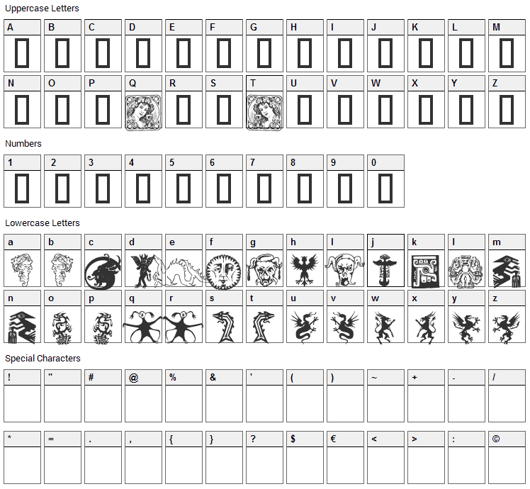 Devils and Dragons Font Character Map