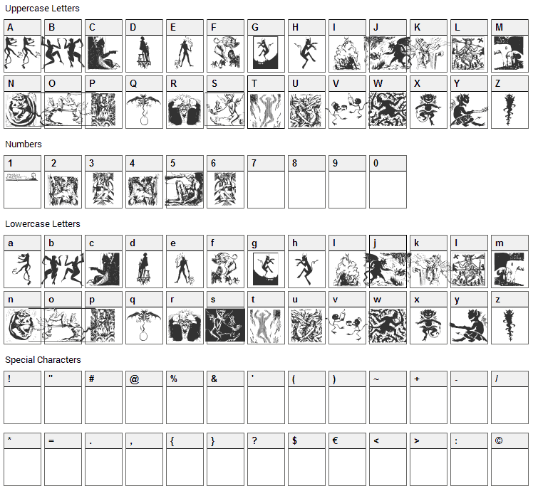 Devils Font Character Map