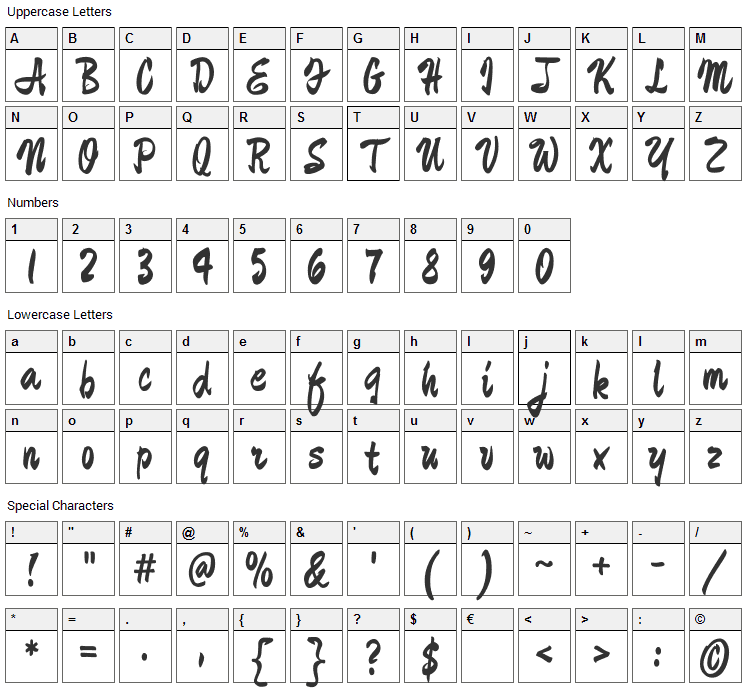Devonshire Font Character Map
