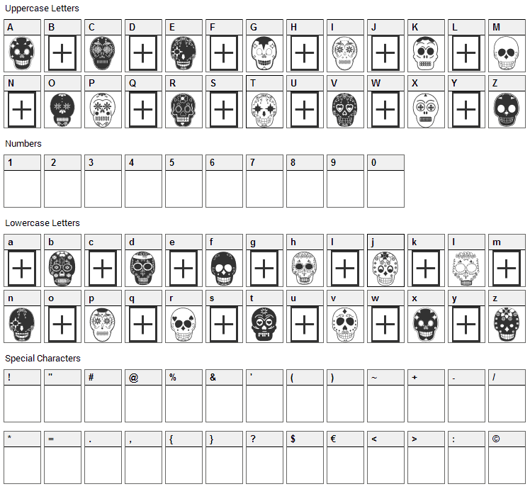 Dia de los Muertos Font Character Map