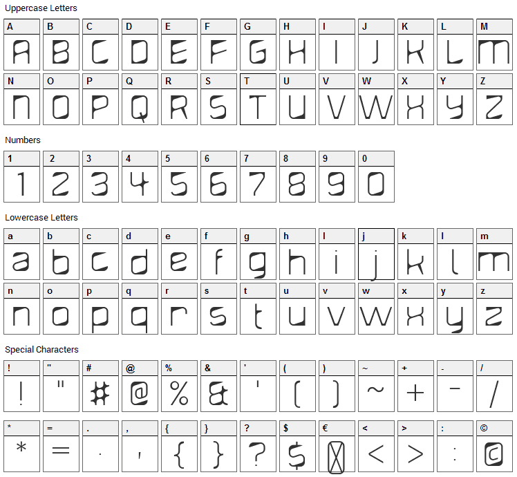 Diagond Font Character Map