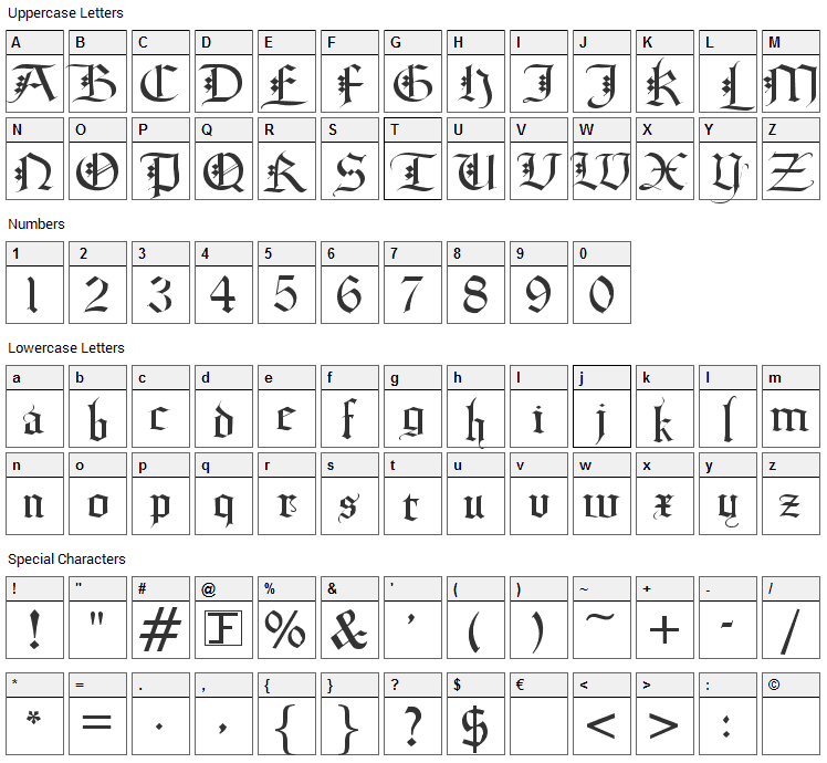 Diamond Gothic Font Character Map