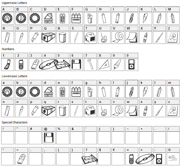 Dibujos en Linea Font Character Map
